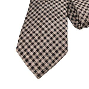 Michael Kors Silk Tie Men’s 60” Black Taupe Gingham Plaid Western Preppy Classic
